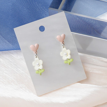 Σκουλαρίκια με σταγόνες ροζ καρδιά για γυναίκες Lovely Plant Element Imitation Σκουλαρίκια με πράσινα φύλλα με μαργαριτάρια Δώρα για κορεατικά πάρτι