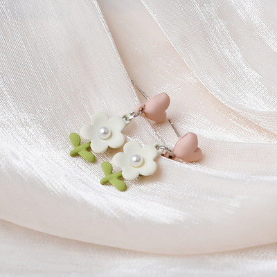 Rozā Sirds Puķu Auskari Sievietēm Jauki augu elementu imitācijas Pērle Zaļa Lapa Piekarināmi Auskari Korejas ballītes Dāvanas