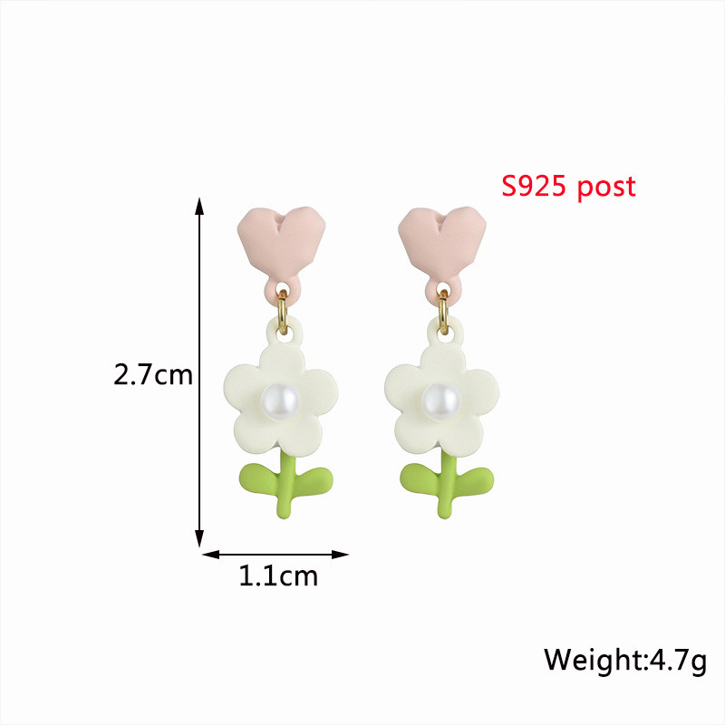 Rozā Sirds Puķu Auskari Sievietēm Jauki augu elementu imitācijas Pērle Zaļa Lapa Piekarināmi Auskari Korejas ballītes Dāvanas