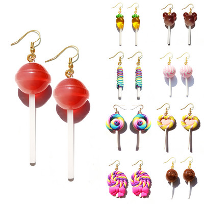 Обеци за жени Resin Lollipop Drop Earrings Детски бижута Изработени по поръчка Ръчно изработени сладки момичета Памучни бонбони Подарък