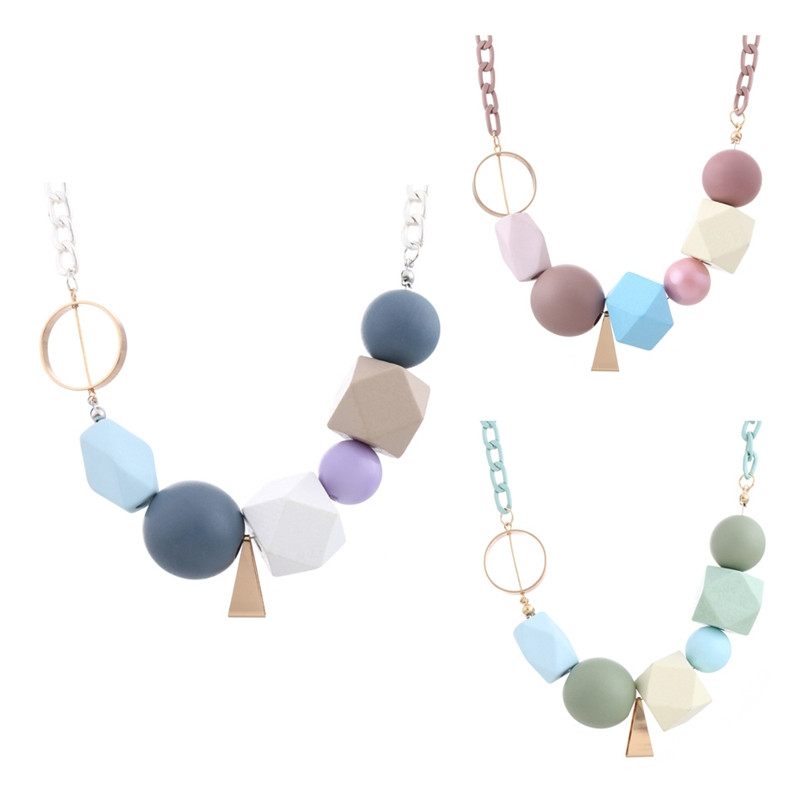 Višebojne geometrijske drvene perle, ogrlice, privjesci za žene, vintage ručno izrađena maksi ogrlica, novi dizajn, modni nakit