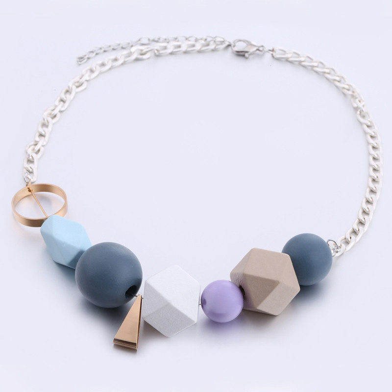 Višebojne geometrijske drvene perle, ogrlice, privjesci za žene, vintage ručno izrađena maksi ogrlica, novi dizajn, modni nakit