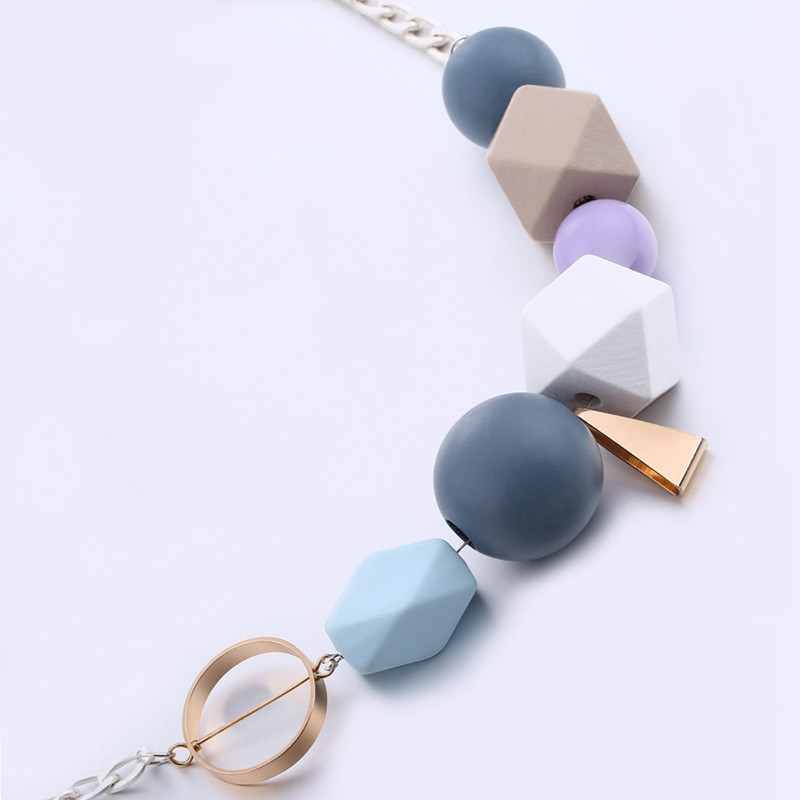 Višebojne geometrijske drvene perle, ogrlice, privjesci za žene, vintage ručno izrađena maksi ogrlica, novi dizajn, modni nakit