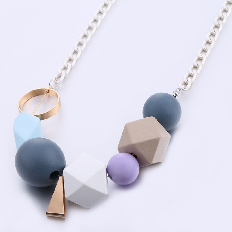 Višebojne geometrijske drvene perle, ogrlice, privjesci za žene, vintage ručno izrađena maksi ogrlica, novi dizajn, modni nakit