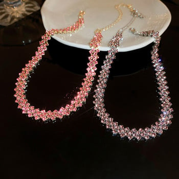FYUAN Модни розово лилаво златисто огърлици с колье с кристали за жени Геометрични кристални колиета Парти сватбени бижута