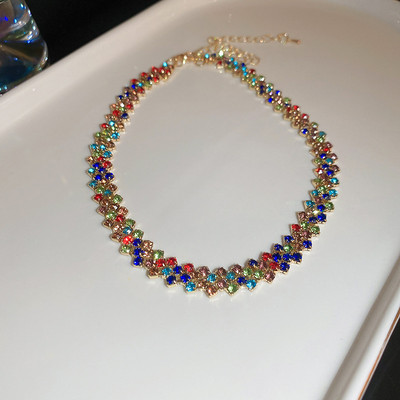 FYUAN Modes rozā purpursarkana zelta krāsa Rhinestone Choker kaklarotas sievietēm ģeometriskas kristāla kaklarotas ballīšu kāzu rotaslietas