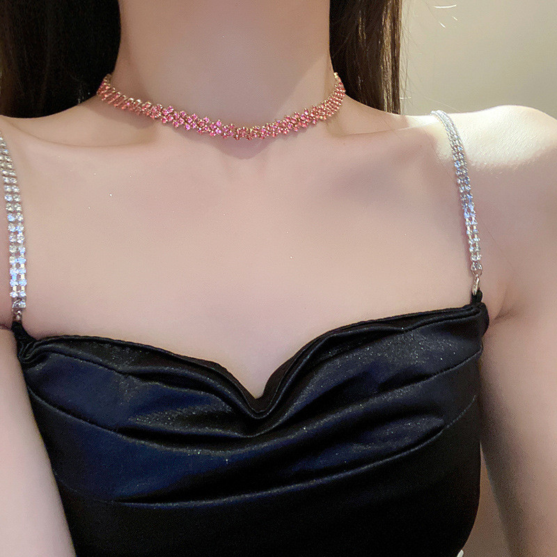 FYUAN Modes rozā purpursarkana zelta krāsa Rhinestone Choker kaklarotas sievietēm ģeometriskas kristāla kaklarotas ballīšu kāzu rotaslietas