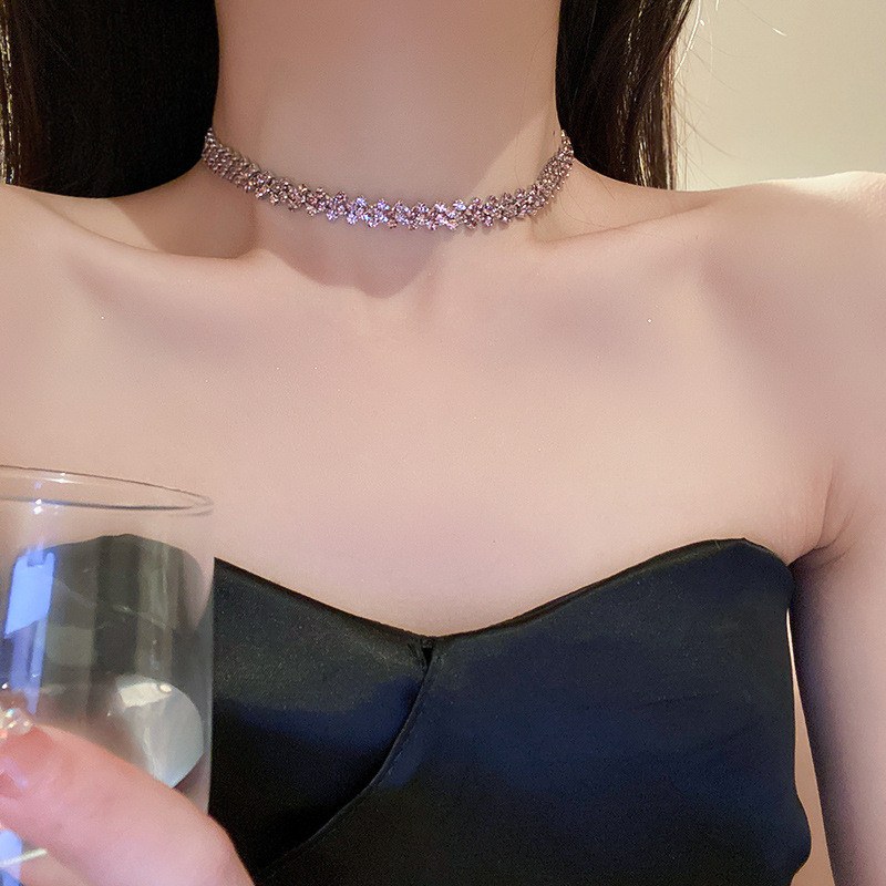 FYUAN Modes rozā purpursarkana zelta krāsa Rhinestone Choker kaklarotas sievietēm ģeometriskas kristāla kaklarotas ballīšu kāzu rotaslietas