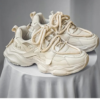Ανδρικά αθλητικά παπούτσια από δίχτυ που αναπνέουν με κορδόνια μονόχρωμα παπούτσια για τρέξιμο με στρογγυλή κεφαλή Κορεάτικο στυλ μαλακή σόλα για τρέξιμο