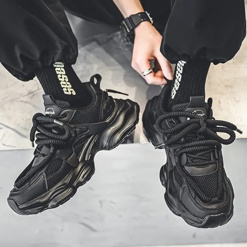 Vīriešu elpojošas sieta kedas, šņorējamas vienkrāsainas, apaļas, vulkanizētas galvas apavi korejiešu stila mīkstas zoles āra skriešanas apavi