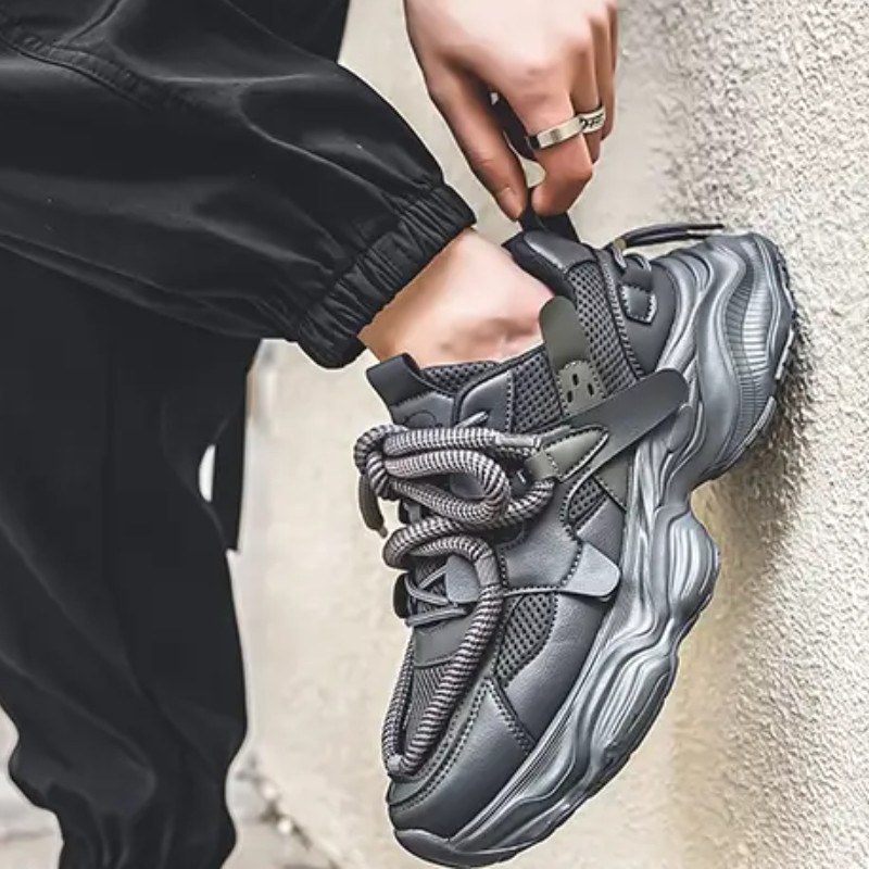 Vīriešu elpojošas sieta kedas, šņorējamas vienkrāsainas, apaļas, vulkanizētas galvas apavi korejiešu stila mīkstas zoles āra skriešanas apavi