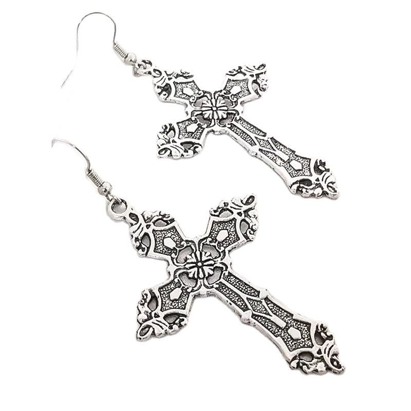 Crosses Dangle Auskari Sievietēm Estētiski Gothic Gothic Long Vintage Cross Drop Sieviešu rotaslietas Aksesuāri Liels Y2k Grunge