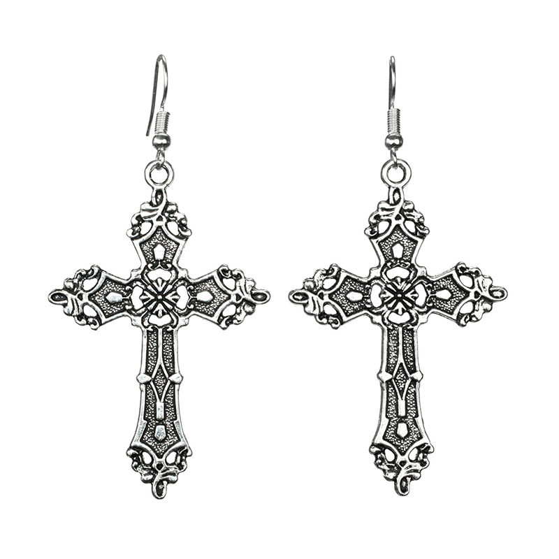 Crosses Dangle Auskari Sievietēm Estētiski Gothic Gothic Long Vintage Cross Drop Sieviešu rotaslietas Aksesuāri Liels Y2k Grunge