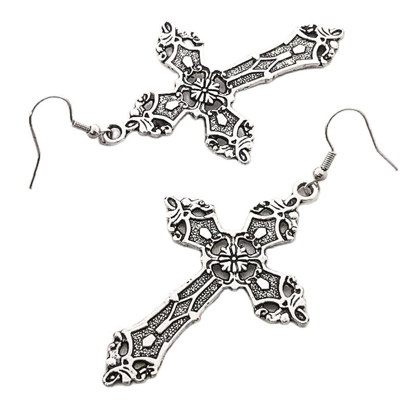 Crosses Dangle Auskari Sievietēm Estētiski Gothic Gothic Long Vintage Cross Drop Sieviešu rotaslietas Aksesuāri Liels Y2k Grunge