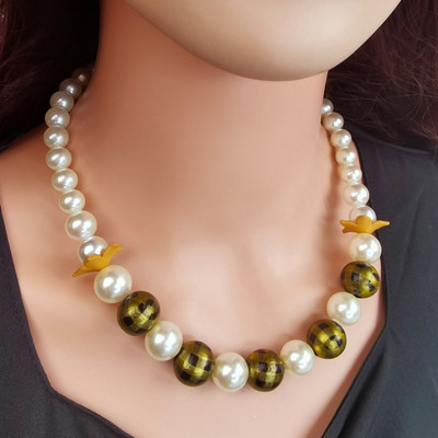 Klasiska korejiešu eleganta sieviešu pērļu kaklarota koka leoparda pleds krelles kaklarota vairumtirdzniecība kakla rotaslietas aksesuāri dāvanas