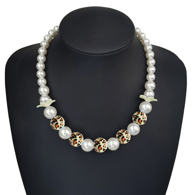 Klasiska korejiešu eleganta sieviešu pērļu kaklarota koka leoparda pleds krelles kaklarota vairumtirdzniecība kakla rotaslietas aksesuāri dāvanas