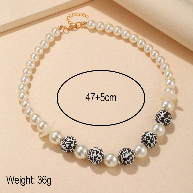 Klasiska korejiešu eleganta sieviešu pērļu kaklarota koka leoparda pleds krelles kaklarota vairumtirdzniecība kakla rotaslietas aksesuāri dāvanas