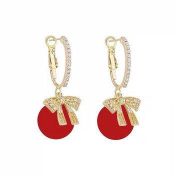 Модни кристални обеци с панделка за жени Изящни обеци с панделка с червена перла Парти Коледа Нова година Бижута Подаръци