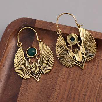 Винтидж египетски вдъхновени дизайни Свещени крила Скарабей Големи обеци с обръчи Жени от циганско племе Златни обеци Подарък за парти