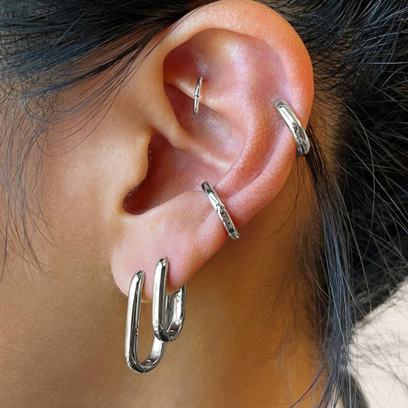 2 DB új arany színű négyzet alakú karikás fülbevaló női férfi rozsdamentes acél Huggie minimalista punk unisex rock fülbevaló piercing ékszer