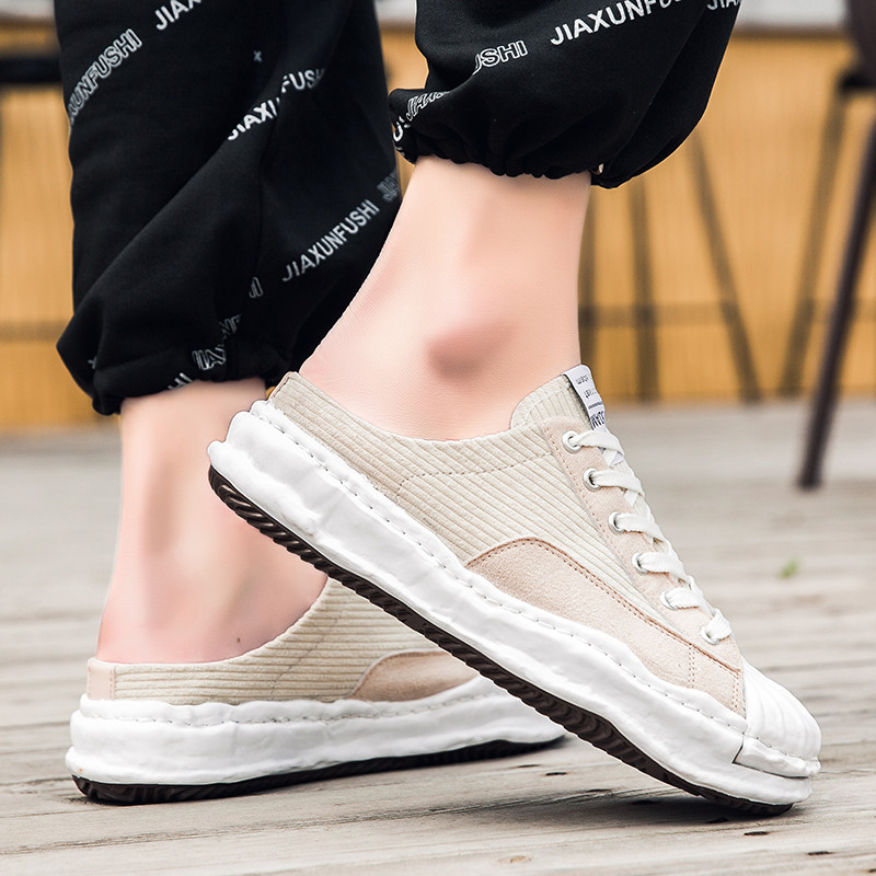 sneakers Ανδρικά νέα casual βαμβακερά ύφασμα Mules Ανδρικά αναπνεύσιμα άνετα υφάσματα Half Loafers Slip-on Half Leisure Καμβά σανδάλια