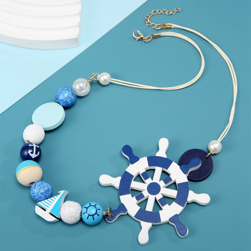 Boho stila koka krelles brīvdienu kaklarota sievietēm Statement stūres bib kaklarotas kuloni