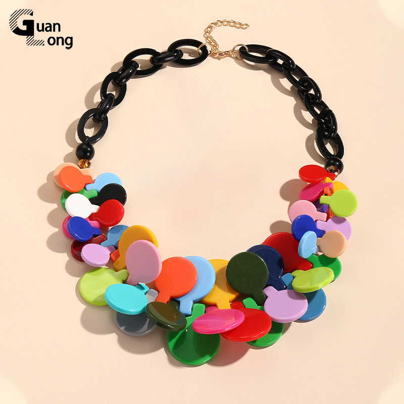GuanLong jaunas Bohēmijas krāsainas kulonu kaklarotas sievietēm Meiteņu ķēde Daudzkrāsu panku kaklarotas Vasaras ceļojumi Choker rotaslietas