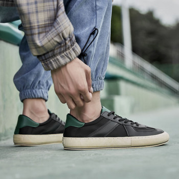 Ανοιξιάτικο Δερμάτινο Λευκό Ανδρικό Casual Flat Sneakers Αντιολισθητικά Βουλκανιζέ Παπούτσια Ανδρικά Απαλά Άνετα Ανδρικά Αθλητικά Παπούτσια