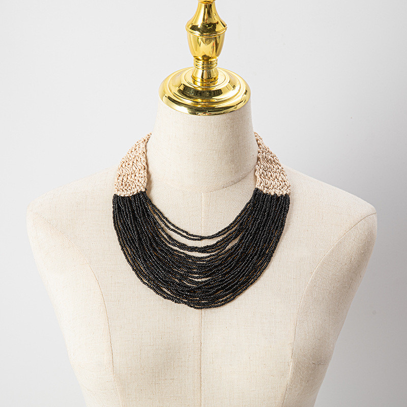 Κολιέ με χάντρες Χρώμα Πρωτοτυπία Πολυστρωματικό πλέξιμο στο χέρι Bohemia Adjustable Tide Simple Retro Κολιέ με χάντρες από ρύζι