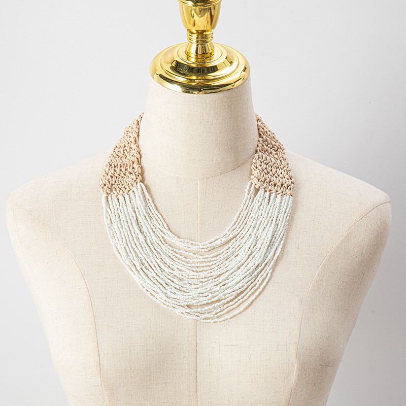 Κολιέ με χάντρες Χρώμα Πρωτοτυπία Πολυστρωματικό πλέξιμο στο χέρι Bohemia Adjustable Tide Simple Retro Κολιέ με χάντρες από ρύζι