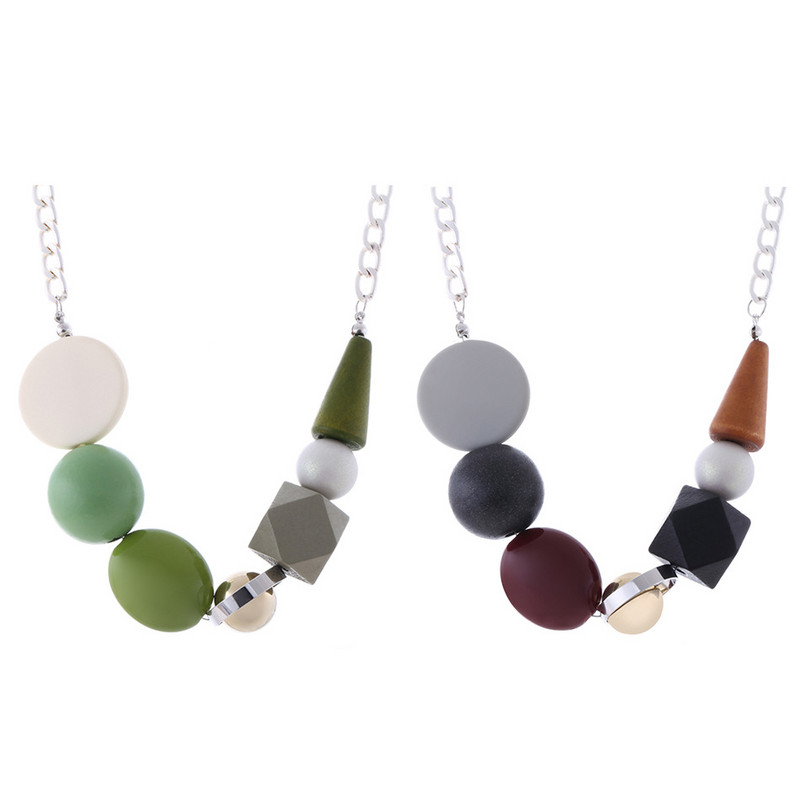 Zaļa koka krelles kulonu kaklarota sievietēm Vintage ģeometriskas krelles paziņojuma kaklarotas Retro roku darbs modes rotaslietas