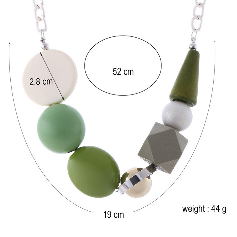 Zaļa koka krelles kulonu kaklarota sievietēm Vintage ģeometriskas krelles paziņojuma kaklarotas Retro roku darbs modes rotaslietas