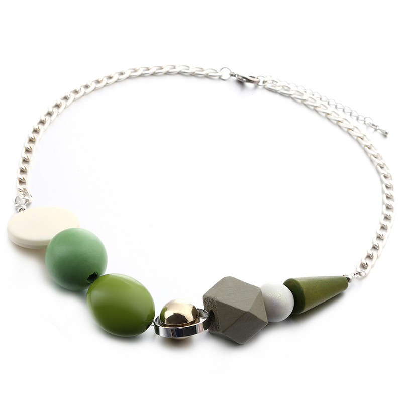 Zaļa koka krelles kulonu kaklarota sievietēm Vintage ģeometriskas krelles paziņojuma kaklarotas Retro roku darbs modes rotaslietas