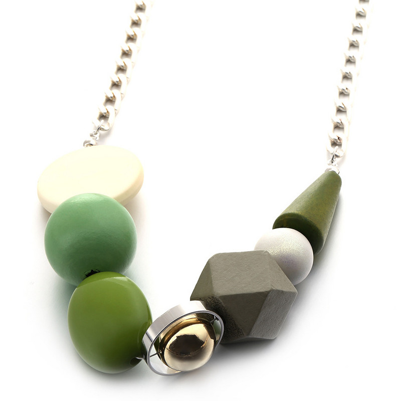 Zaļa koka krelles kulonu kaklarota sievietēm Vintage ģeometriskas krelles paziņojuma kaklarotas Retro roku darbs modes rotaslietas