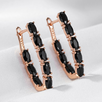 Wbmqda Горещ стил Черен камък Дълги обеци с капки за жени 585 Розово злато Цвят Пълен циркон Настройка Луксозни модни бижута Подаръци