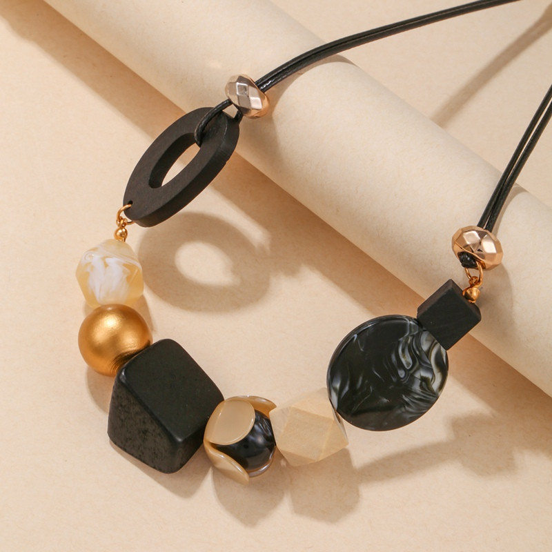 Vintage Ξύλινο Γυναικείο κολιέ με σαλιάρα μόδας Ακρυλικές χάντρες λουλουδιών μενταγιόν κολιέ Γυναικεία γούρια γιακά κοσμήματα