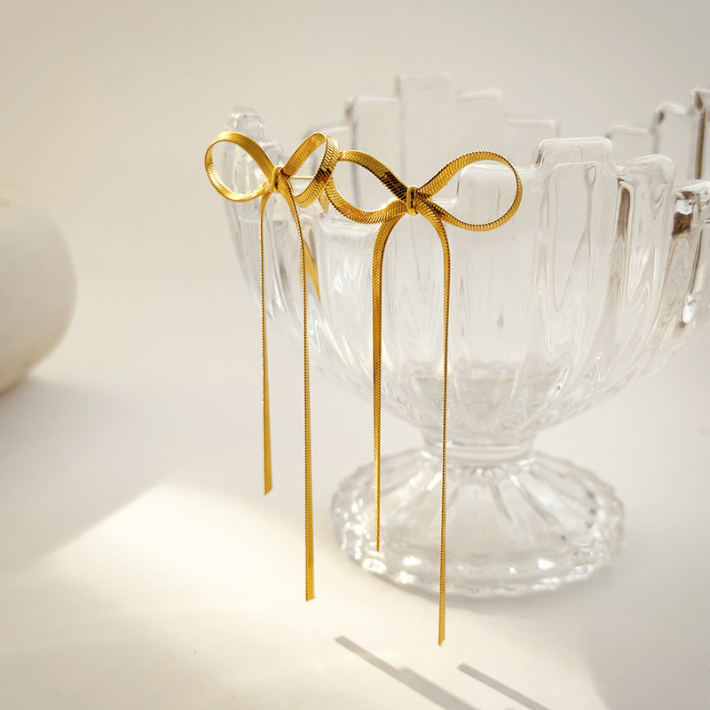 Moodsad pika tutiga vibukõrvarõngad naistele roostevabast terasest lamedast ussiketist vibusõlmest rippkõrvarõngad, ehted, tüdrukute kingitus