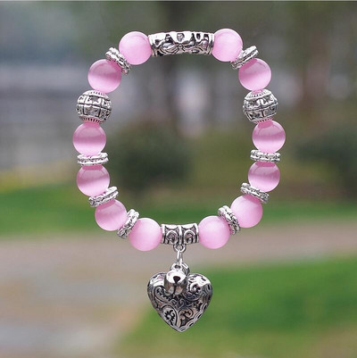 Βραχιόλι 10 χιλιοστών Opal Obsidian Tiger Eye από φυσική πέτρα με κρεμαστό κόσμημα καρδιές βραχιόλι με σκέλη DIY Βραχιόλι με χάντρες για γυναίκες άνδρες