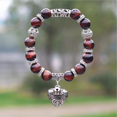 Βραχιόλι 10 χιλιοστών Opal Obsidian Tiger Eye από φυσική πέτρα με κρεμαστό κόσμημα καρδιές βραχιόλι με σκέλη DIY Βραχιόλι με χάντρες για γυναίκες άνδρες