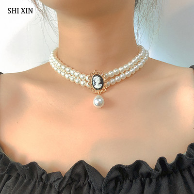 Slāņaina īsa pērļu imitācijas kaklarota sievietēm baltas krelles kaklarotas kāzu rotaslietas uz kakla Sieviešu pērļu kaklasiksna