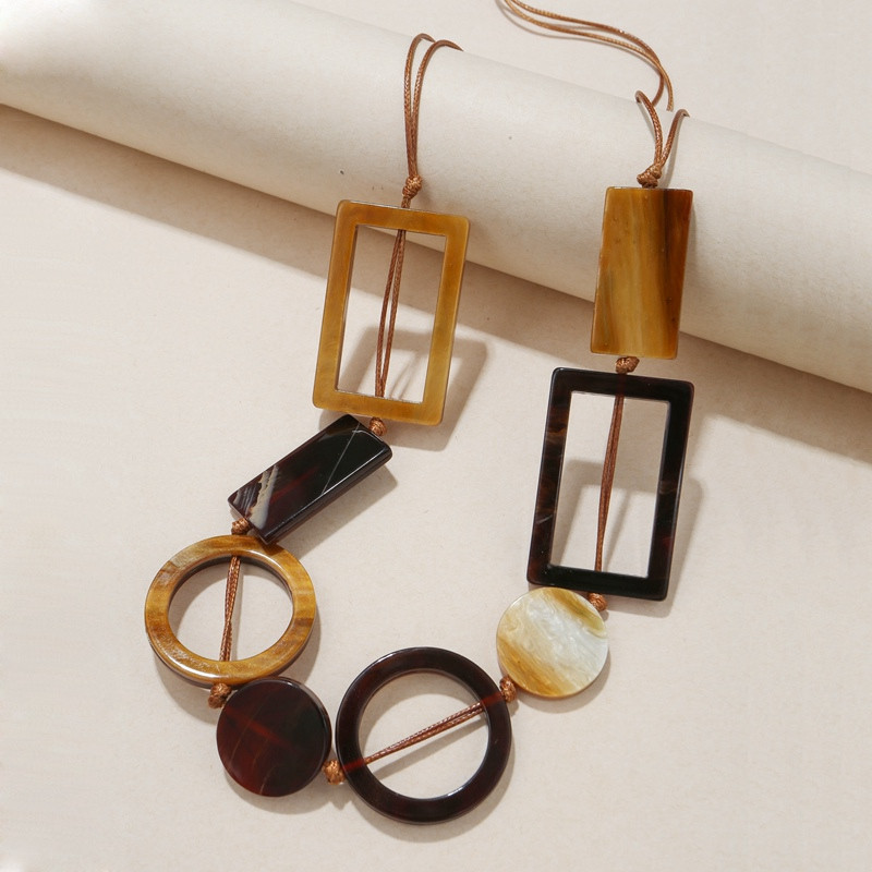 Naiste vanaaegsed geomeetrilised akrüülripatsid kaelakeed Reguleeritav köiskett metallist vaba allergiavastane kaelakee etniline käsitsi valmistatud ehted