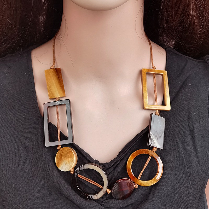 Naiste vanaaegsed geomeetrilised akrüülripatsid kaelakeed Reguleeritav köiskett metallist vaba allergiavastane kaelakee etniline käsitsi valmistatud ehted