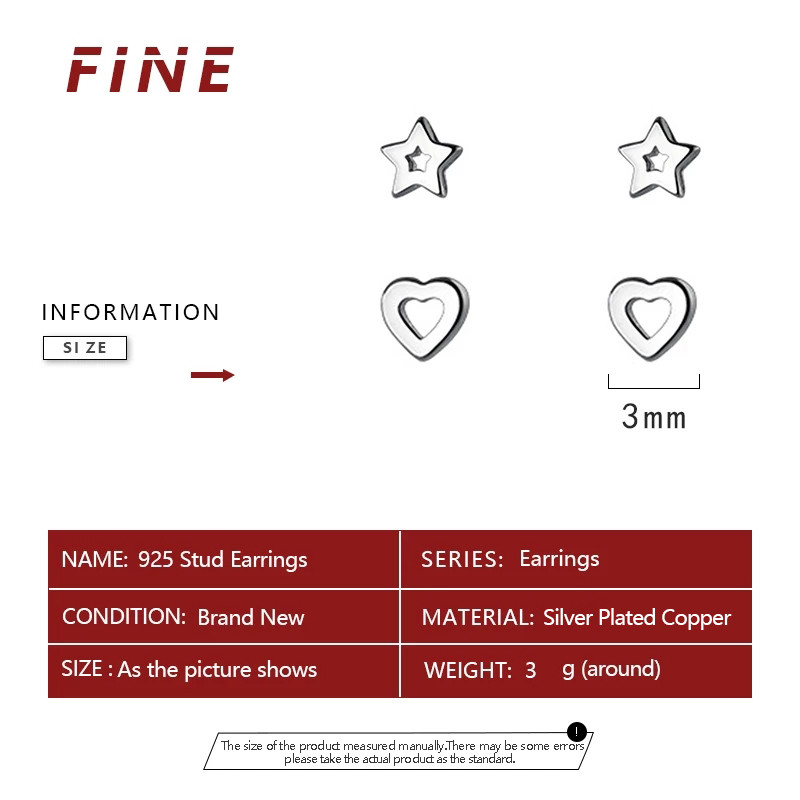 Pisikesed minimalistlikud hõbedaga kaetud Korea väikesed südametähed kõrvarõngad naistele, üliõpilastele, teismelistele, lihtsad kõrvaauguga ehted