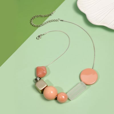 Ručno rađena geometrijska akrilna ogrlica s privjeskom od perli za žene, ružičasta upečatljiva ogrlica s naramenicama, trendi ovratnik, modni nakit