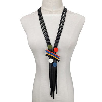 Punk stílusú hosszú női gumi nyaklánc ékszerek divat luxus kivitelek fa gyöngyök kiegészítők medál gótikus többszínű nyaklánc