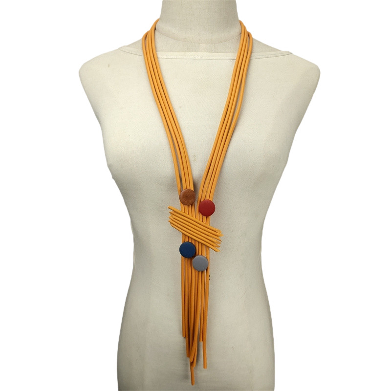 Πανκ στυλ Μακρύ γυναικείο κολιέ από καουτσούκ Κοσμήματα μόδας πολυτελή σχέδια Ξύλινες χάντρες Αξεσουάρ Κρεμαστό γοτθικό πολύχρωμο κολιέ