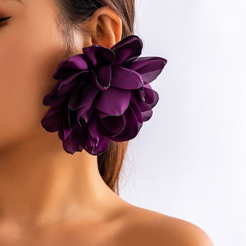 Υπερβολικό μεγάλο χνουδωτό ύφασμα Σκουλαρίκια λουλουδιών Γυναικεία Υφασμάτινα λουλούδια Σκουλαρίκια σταγόνας 2023 Fashion Ear Charm Κοσμήματα Γάμου Γυναικείο