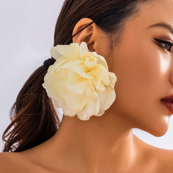 Υπερβολικό μεγάλο χνουδωτό ύφασμα Σκουλαρίκια λουλουδιών Γυναικεία Υφασμάτινα λουλούδια Σκουλαρίκια σταγόνας 2023 Fashion Ear Charm Κοσμήματα Γάμου Γυναικείο