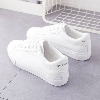 Μόδα γυναικεία παπούτσια Vulcanize 2024 Νέα σε Casual Classic μονόχρωμα PU Δερμάτινα παπούτσια Woman Casual White Shoes Sneakers