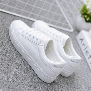 Μόδα γυναικεία παπούτσια Vulcanize 2024 Νέα σε Casual Classic μονόχρωμα PU Δερμάτινα παπούτσια Woman Casual White Shoes Sneakers